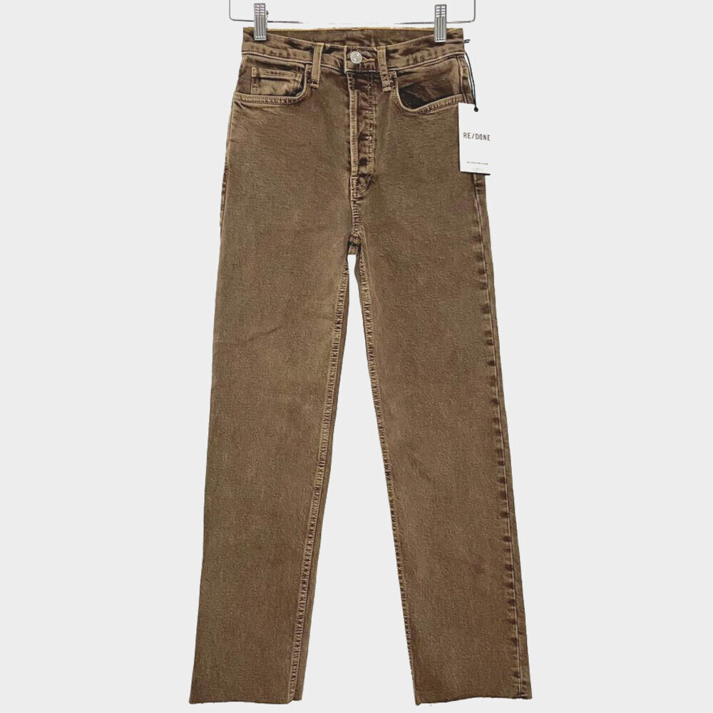 Re/Done 90s High Rise Loose Womens 23 Washed Chocolate Brown Crop Raw Hem